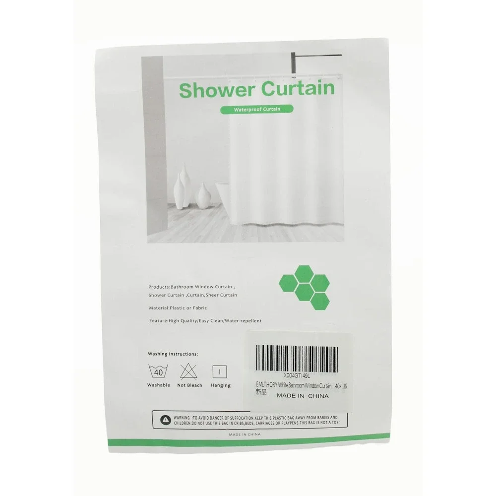 EMLTHORY White Waterproof Bathroom Window Curtain 40x36 Small